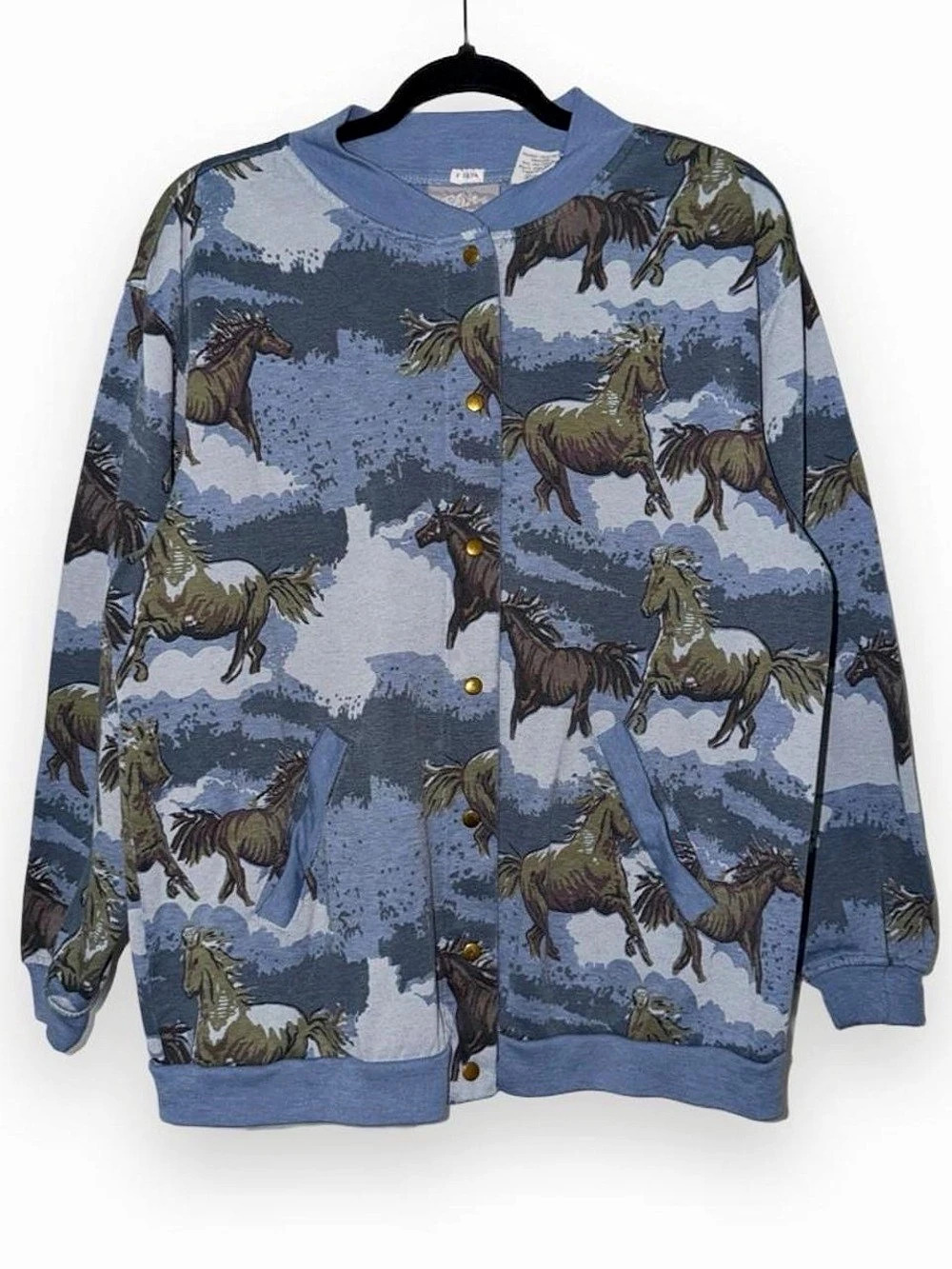 Vintage 90s Blair horse equestrian western AOP grandma cardigan sweater